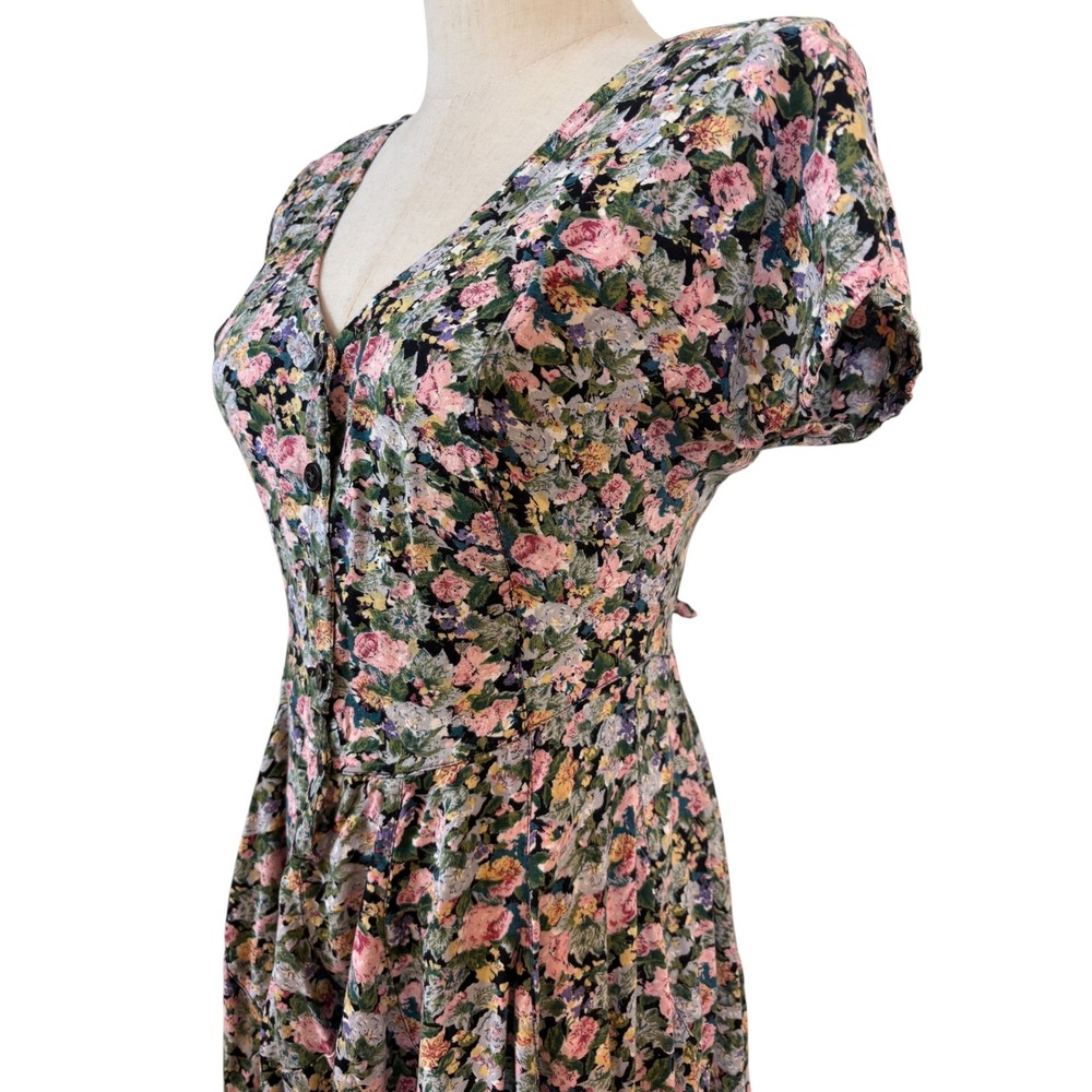 Vtg 90s Starina Babydoll Mini Dress Size S Floral  Rayon Tie Back Fairy Grunge - Picture 4 of 11